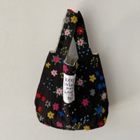 pot and tea 毛糸刺繍bag　黒