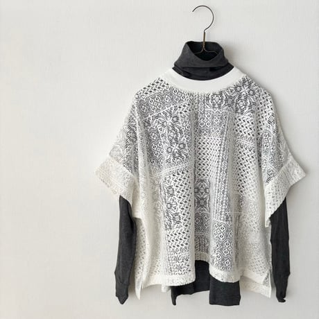 TISSU パッチワークレース モックネックドルマンTシャツ