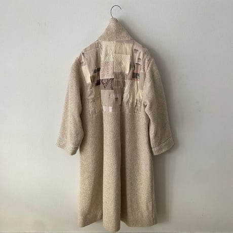 qiri  patchwork × wool boa long coat