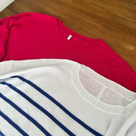 Hints On Moment Everything コットンリネンクルーネックプルオーバー   white×blue