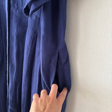 Hands of creation 60/-Linen 解撚ワッシャークロス スタンドカラー半袖ワンピース