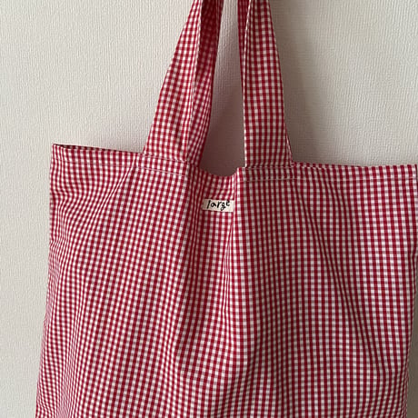 pot and tea 赤ギンガムチェック"large"ロゴエコBAG