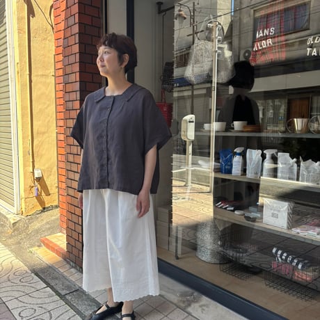FOG LINEN WORK itonowa Life別注   フラットセーラーカラーブラウス・チャコール