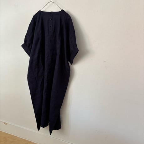 NATURAL LAUNDRY リネン切り替えワンピース ・ネイビー