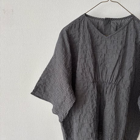 somewearclothing  シャーリングチェック 2way Tブラウス ・グレーベース
