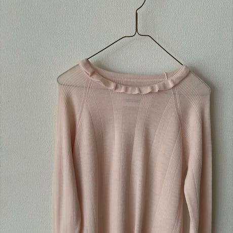 Hands of creation EXTRA FINE MERINO ランダムリブ フリルカラープルオーバー