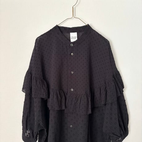 buoy buoy  DOT CUT DOBBY ROUND FRILL BLOUSE