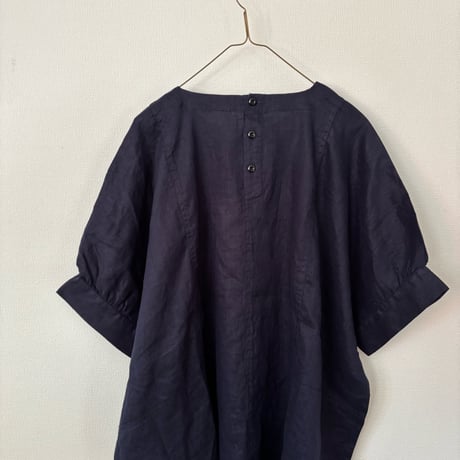 NATURAL LAUNDRY リネン切り替えワンピース ・ネイビー