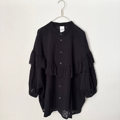 buoy buoy  DOT CUT DOBBY ROUND FRILL BLOUSE