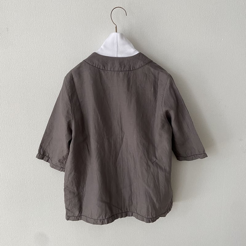 homspun リネンバイオフロントギャザー6分袖ブラウスジャケット