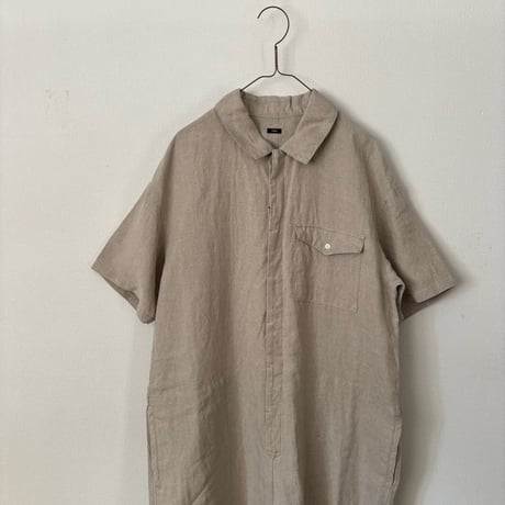 TISSU  オリジナルフレンチリネン 半袖比翼オールインワン・キナリ