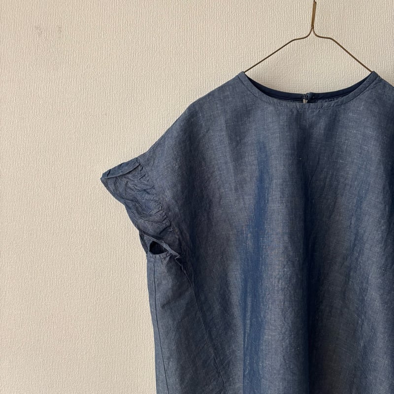 コットンリネンダンガリーのハッピィ Hands of creation コットンリネンダンガリー Aラインフレンチスリーブ