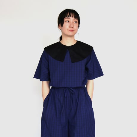 raha edodaki gingham check 2way square blouse