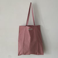 pot and tea 赤ギンガムチェック"medium"ロゴエコBAG