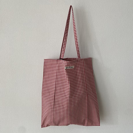 pot and tea 赤ギンガムチェック"medium"ロゴエコBAG