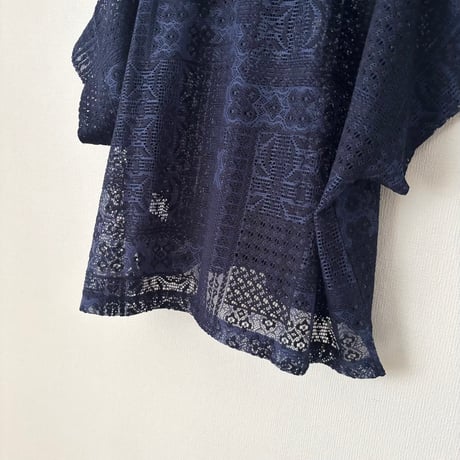 TISSU パッチワークレース モックネックドルマンTシャツ
