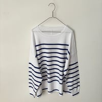 Hints On Moment Everything コットンリネンクルーネックプルオーバー   white×blue