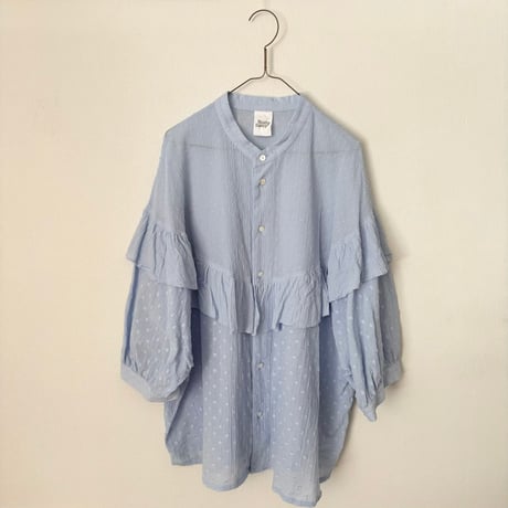buoy buoy  DOT CUT DOBBY ROUND FRILL BLOUSE