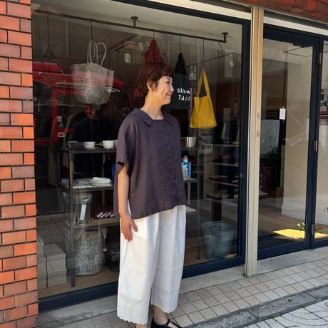 FOG LINEN WORK itonowa Life別注   フラットセーラーカラーブラウス・チャコール
