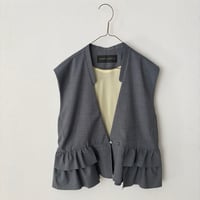 somewearclothing 配色裏つき裾フリルベスト・ピンストライプ×ライトグレー