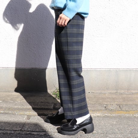 チェックストレッチワイドストレートパンツ