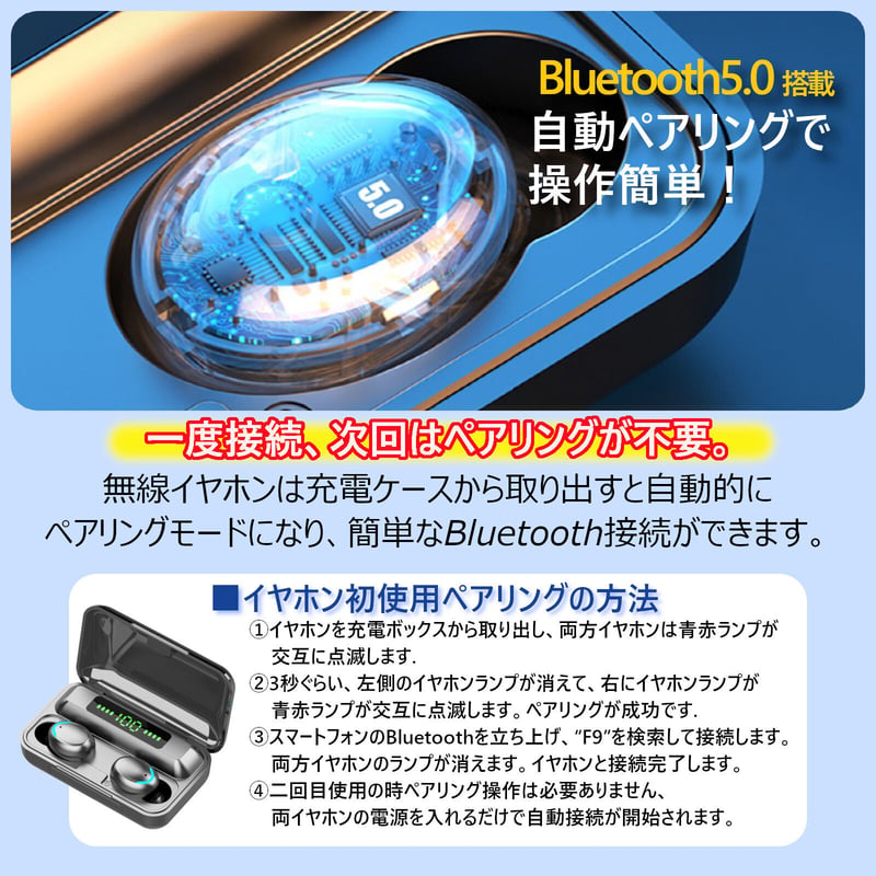 Bluetooth イヤホン イヤフォン 防水 F9 ワイヤレスイヤホン | HoHoemi