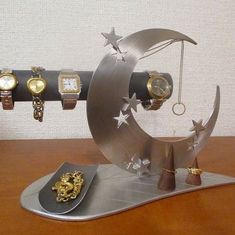 腕時計、アクセサリー飾る　リーフムーン腕時計、ネックレス、リングスタンドトレイ　ブラック