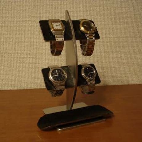 腕時計スタンド　ブラックコルク4本掛け腕時計スタンド　ロングトレイバージョン