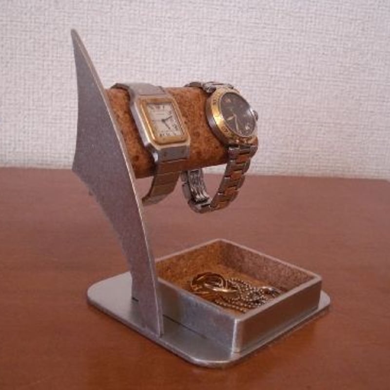 腕時計スタンド　ブラック2本掛けロングハーフパイプトレイ付き　ak-design 腕時計スタンド ブラック2本掛けロングハーフパイプトレイ付き ak