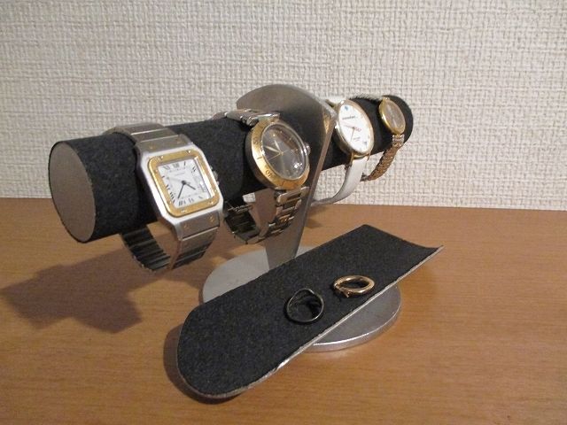 ブラックトレイ付き4本掛け腕時計ディスプレイスタンド 受注販売