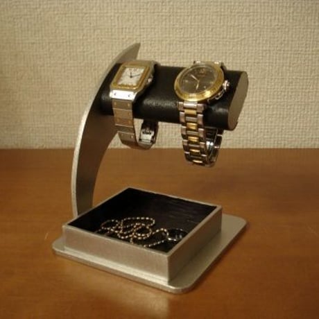 ブラック2本掛けアクセサリー収納トレイ腕時計スタンド　130207