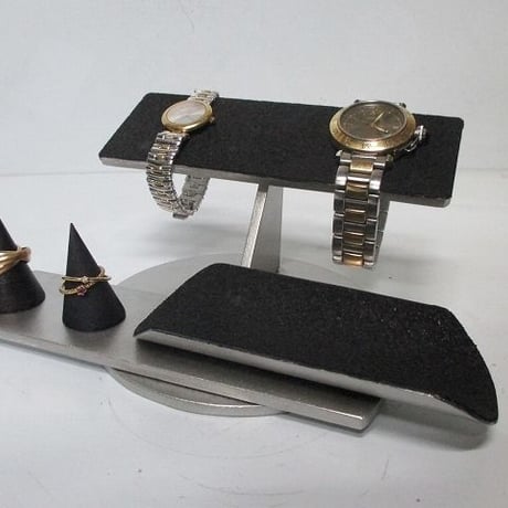腕時計スタンド　ブラック2本掛けバー腕時計スタンド　ブラック指輪スタンド付き　 N190720