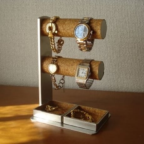 腕時計スタンド　丸パイプ2段でかいトレイ4〜6本掛け腕時計スタンド 　ak-design　No.81114
