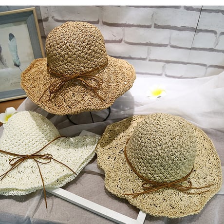 韓国ファッション 手織りかぎ針編み麦わら帽子
