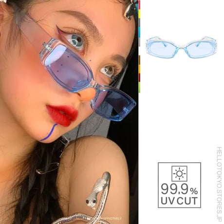インスタ映えユニセックスキャンディーカラーサングラスおすすめ地雷系UV400紫外線対策スクエアプラスチックサングラス