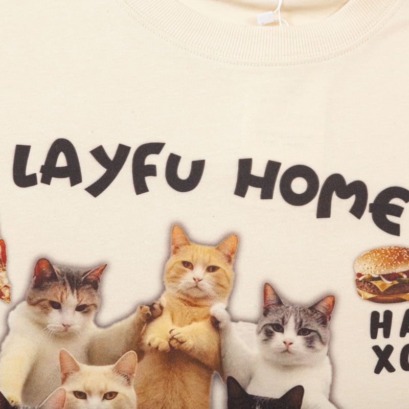 ゆったりしたアメリカンレトロな面白い猫プリントTシャツ