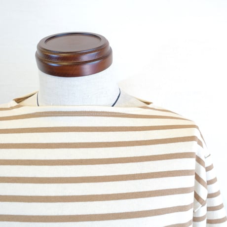 【SAINT JAMES/セントジェームス】OUESSANT SHIRT ウエッソン シャツ　キナリ×モカ