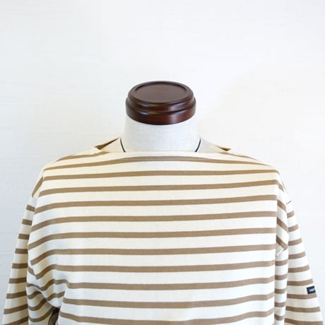 【SAINT JAMES/セントジェームス】OUESSANT SHIRT ウエッソン シャツ　キナリ×モカ