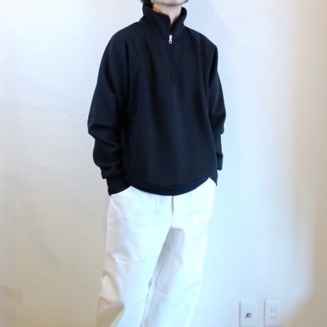 【VESTI/ヴェスティ】HALF ZIP RAGLAN SWEAT　ブラック　ロイヤルブルー