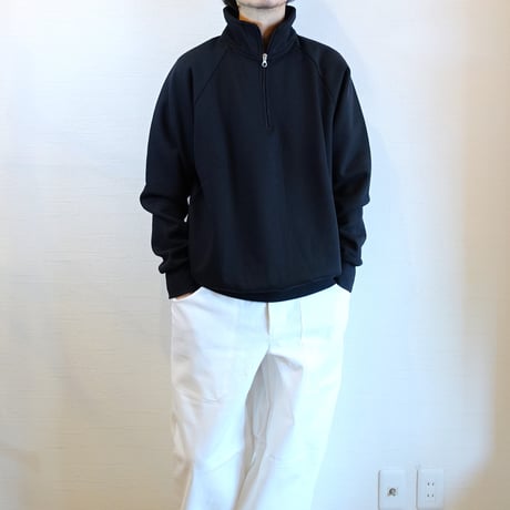 【VESTI/ヴェスティ】HALF ZIP RAGLAN SWEAT　ブラック　ロイヤルブルー
