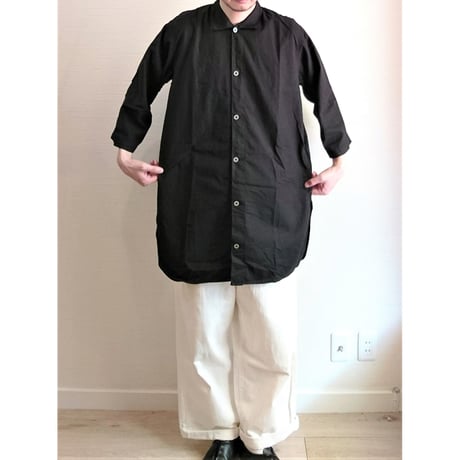 【Swedish Army Hospital Shirts DeadStock Fabric Dyeing Black】スウェーデン軍 ホスピタルシャツ DeadStock 後染めブラック