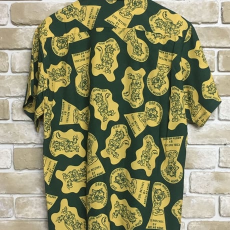 NorthNoName(ノースノーネーム)-NNN PATCH PATTERN RAYON SHIRTS ”WOLF&WOLFLESS”(GREEN)