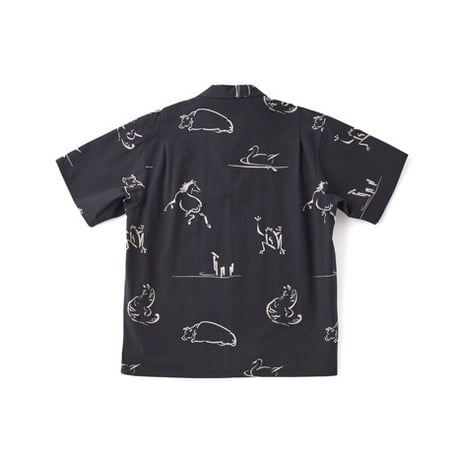 OLD JOE(オールドジョー) -ORIGINAL PRINTED OPEN COLLAR SHIRTS Animal Drawing Short-sleeve(ONYX)