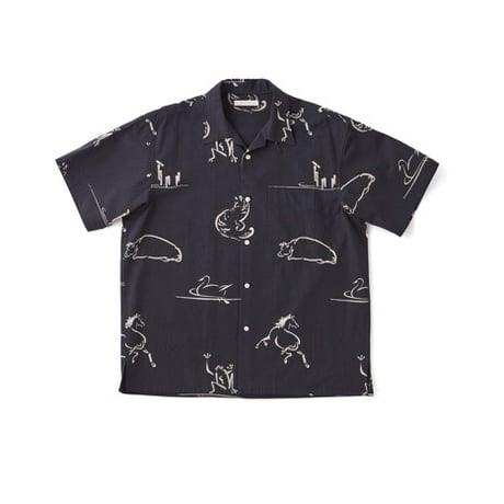 OLD JOE(オールドジョー) -ORIGINAL PRINTED OPEN COLLAR SHIRTS Animal Drawing Short-sleeve(ONYX)