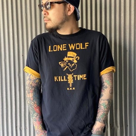 NorthNoName(ノースノーネーム)-LONE WOLF REVERSIBLE T(MUSTARD/BLACK)