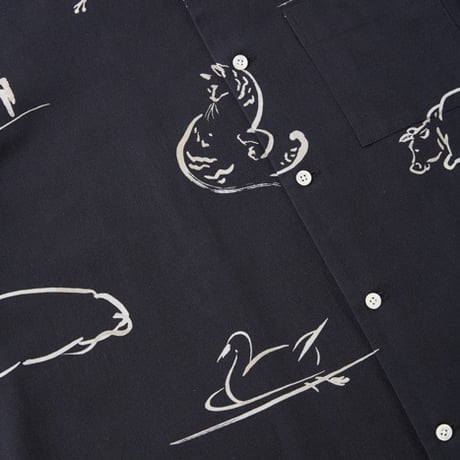 OLD JOE(オールドジョー) -ORIGINAL PRINTED OPEN COLLAR SHIRTS Animal Drawing Short-sleeve(ONYX)