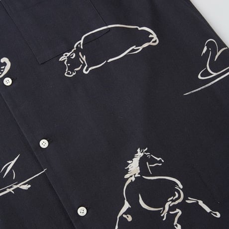 OLD JOE(オールドジョー) -ORIGINAL PRINTED OPEN COLLAR SHIRTS Animal Drawing Short-sleeve(ONYX)