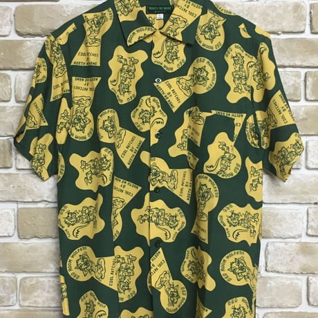 NorthNoName(ノースノーネーム)-NNN PATCH PATTERN RAYON SHIRTS ”WOLF&WOLFLESS”(GREEN)