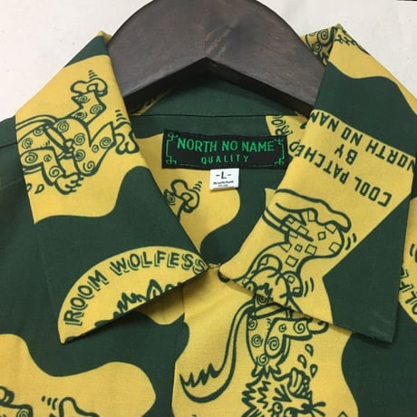 NorthNoName(ノースノーネーム)-NNN PATCH PATTERN RAYON SHIRTS ”WOLF&WOLFLESS”(GREEN)