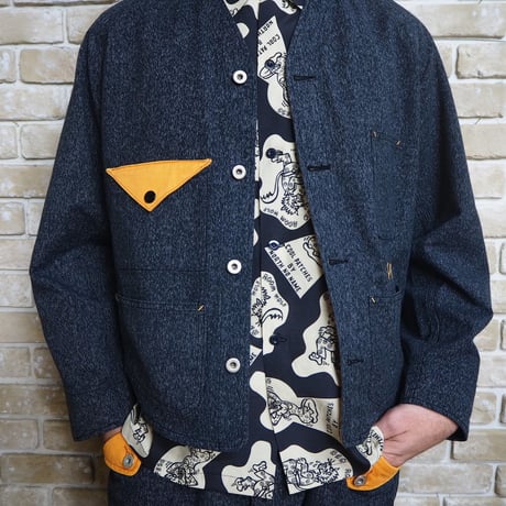 NorthNoName(ノースノーネーム)-NNN PATCH PATTERN RAYON SHIRTS ”WOLF&WOLFLESS”(BLACK)
